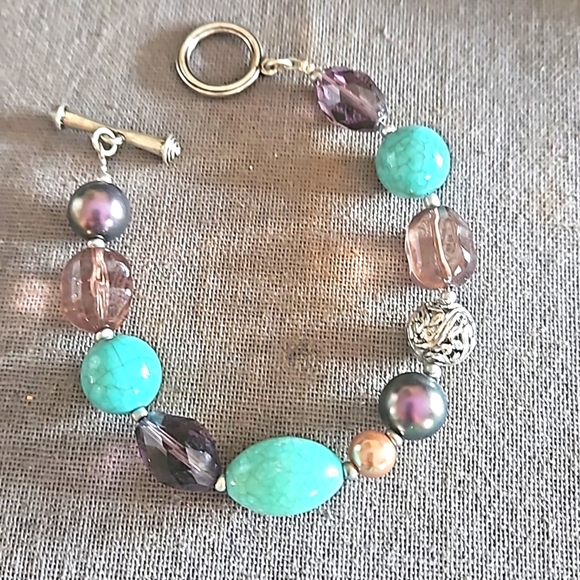 Premier Designs set Necklace, bracelet & earrings beautiful! Silver, turquoise - Picture 8 of 9